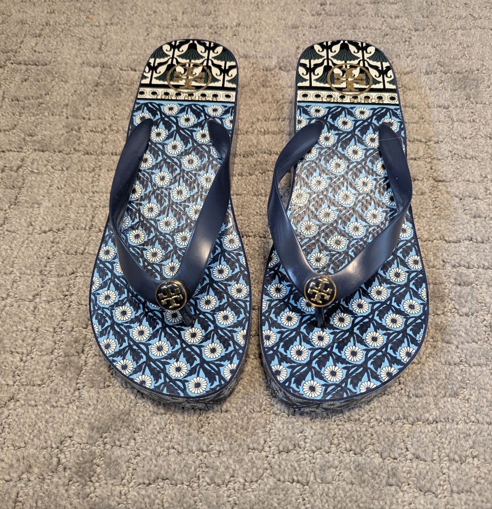 Tory Burch Blue Flip Flops Size 10 - Picture 3 of 5